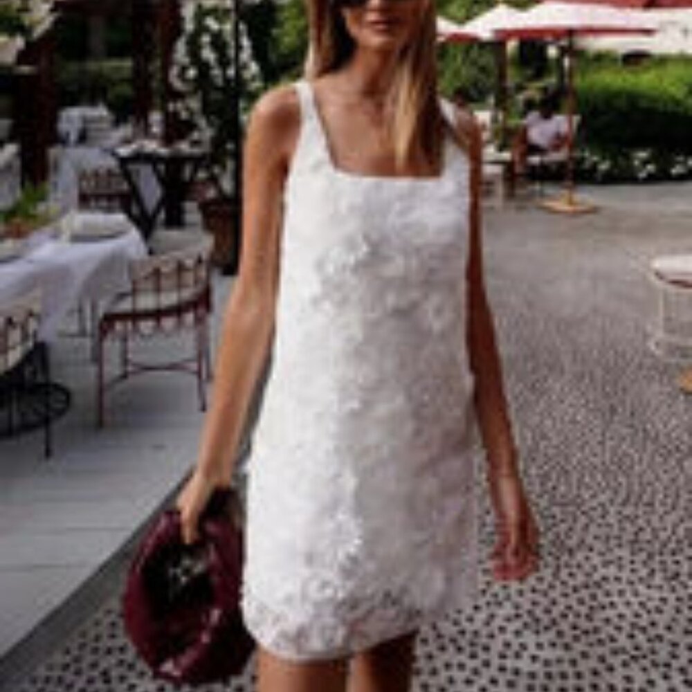 ZARA EMBROIDERED SHORT DRESS WOMAN NWT SS24 ZW COLLECTION WHITE ~ SMALL